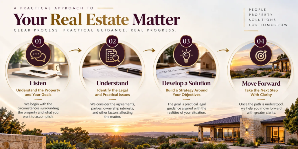 Four-step legal process for North Texas real estate matters: Listen, Understand, Develop a Solution, and Move Forward