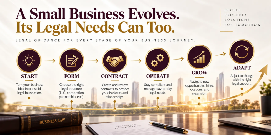 Small Business Legal Needs and Business Law Process Small business legal needs process from formation and contracts to operations, growth, and adaptation