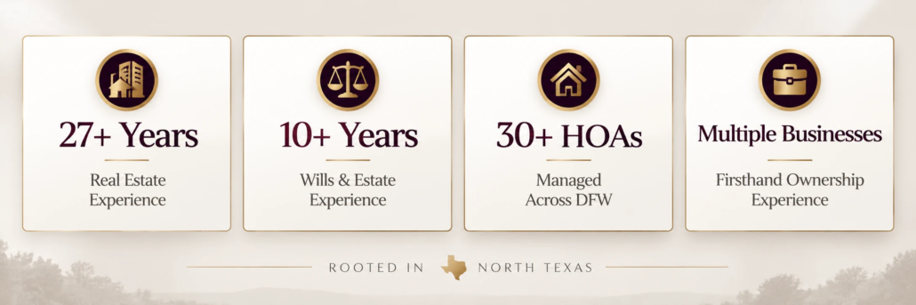 Steve Maglisceau experience in real estate, wills and estates, HOA management, and business ownership in North Texas