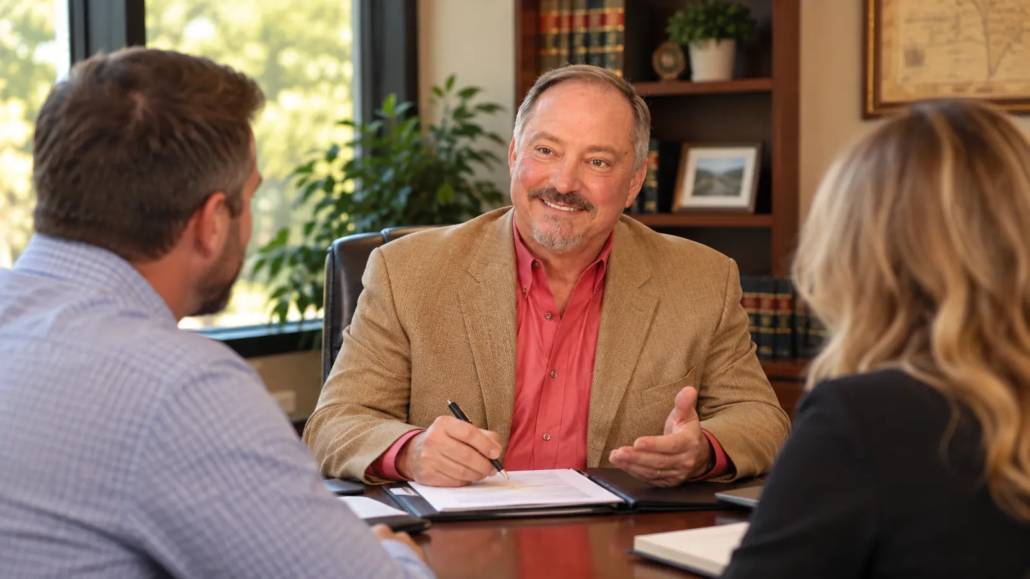 Steve Maglisceau – Small Business Law Attorney in North Texas Steve Maglisceau meeting with small business owners about a legal matter in North Texas